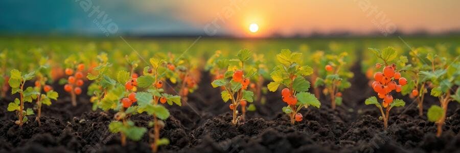 Foto Plantio de Frutas Vermelhas Amanhecer Campo Agrícola