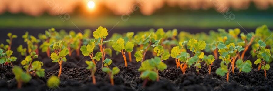 Foto Brotos Verdes Crescendo na Terra Fértil Pôr do Sol