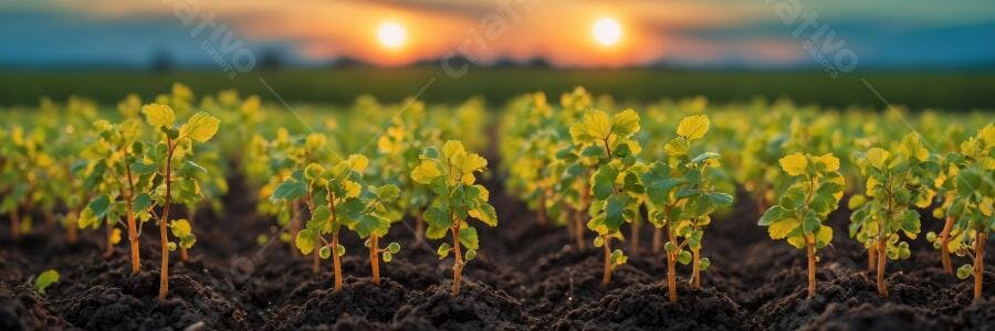 Foto Plantação Jovem Crescendo Pôr do Sol Agricultura