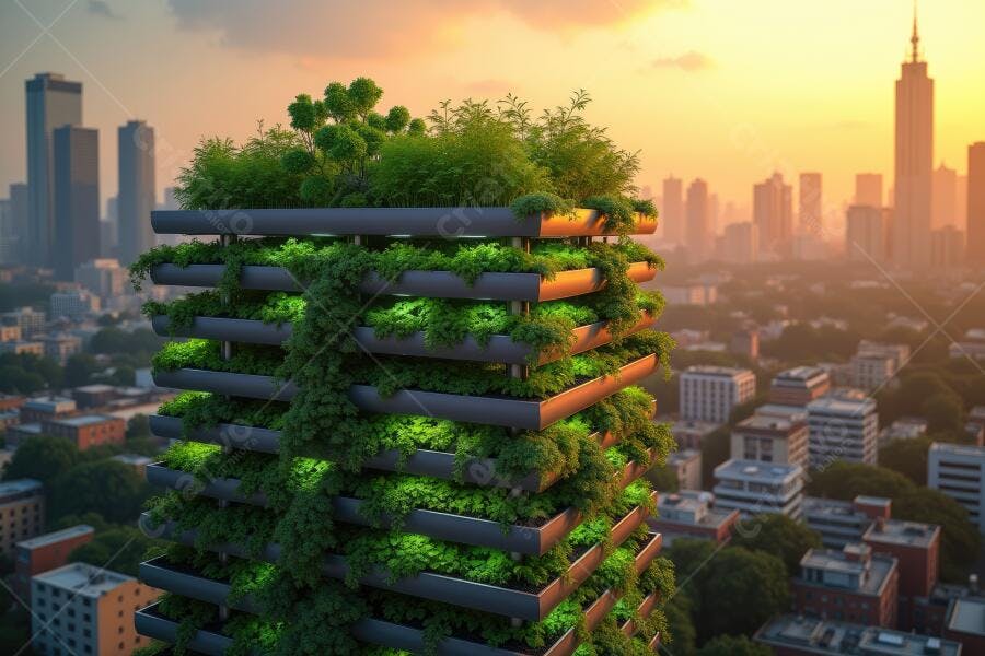 Foto Prédio Verde Urbano Arquitetura Sustentável Cidade Pôr do Sol
