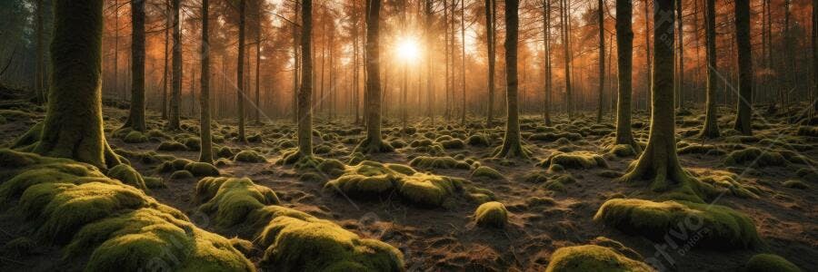 Foto Floresta Árvores Musgo Sol Dourado Outono