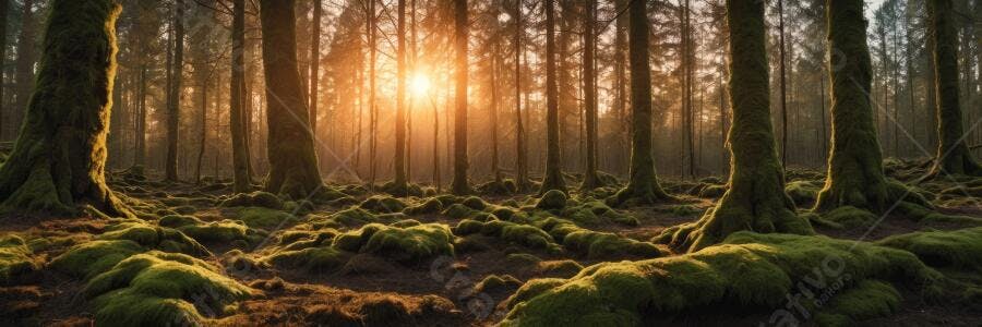 Foto Floresta Ensolarada Árvores Musgo Raízes Douradas