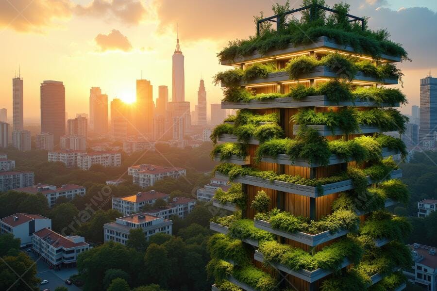 Foto Edifício Verde Urbano Arquitetura Sustentável Pôr do Sol