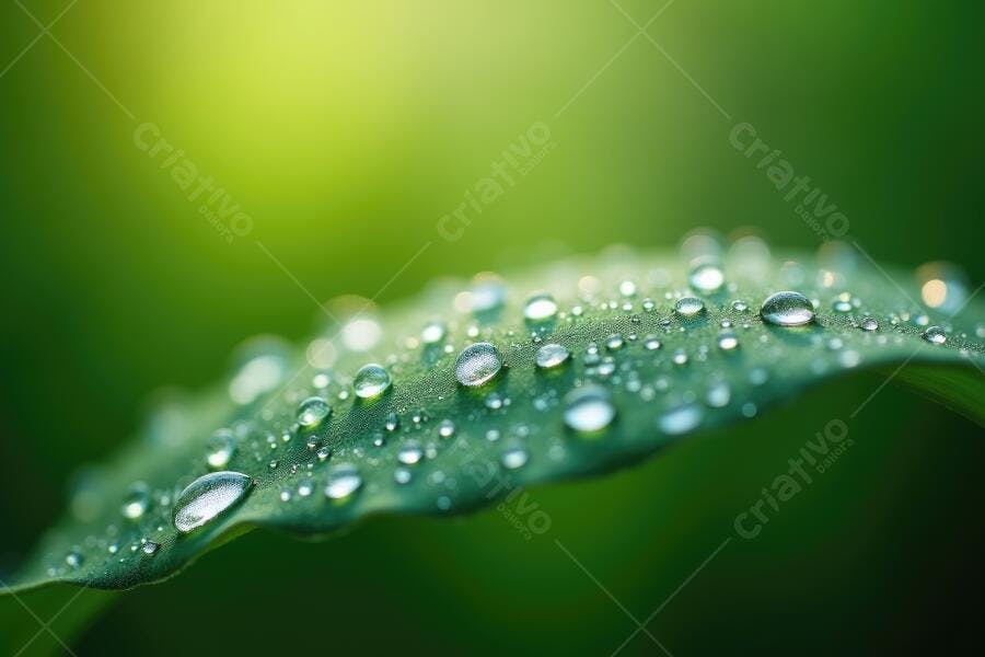 Foto Folha Verde com Gotas de Orvalho Natureza Macro