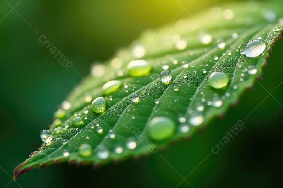 Foto Folha Verde Gotas de Orvalho Natureza Macro