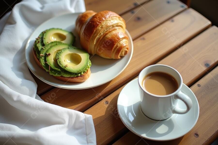 Foto Croissant e Torrada de Abacate Café da Manhã Saudável