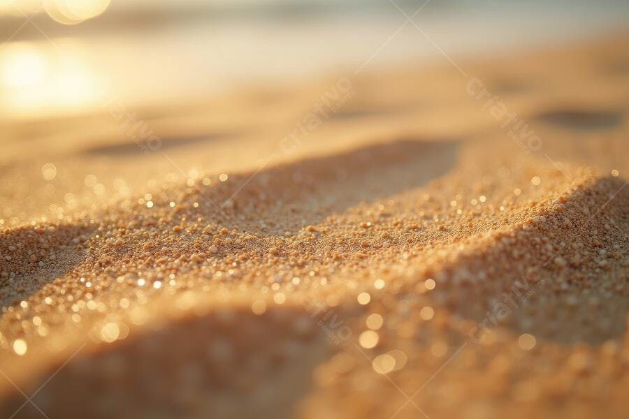 Foto Areia Dourada Brilhante Praia Pôr do Sol Foco Seletivo