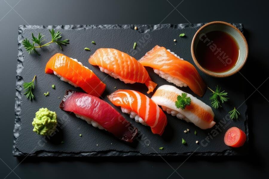 Foto Nigiri Sushi Salmão Atum Peixe Branco Molho Shoyu