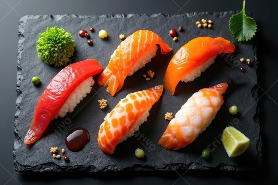 Foto Sushi Nigiri Salmão Atum Camarão Prato Japonês Gourmet