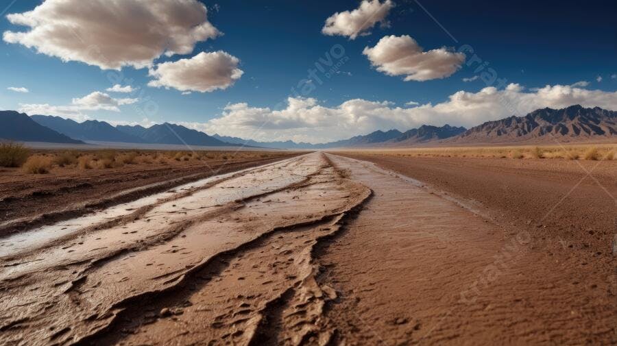 Foto Estrada de Terra Deserto Montanhas Céu Azul Nuvens