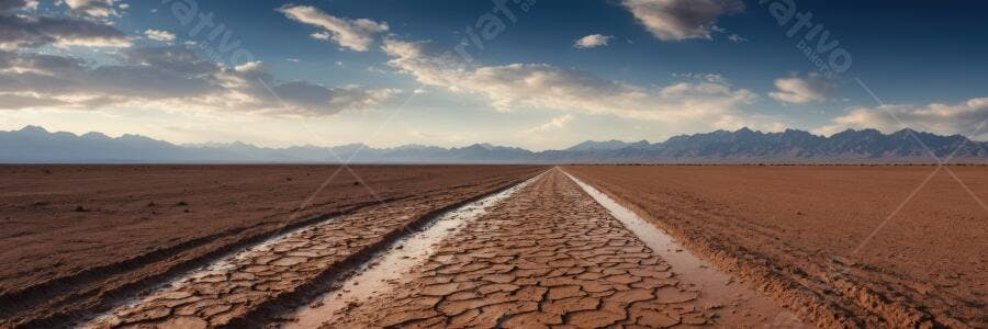 Foto Deserto Seco Rachado Pista de Carro Montanhas Céu Azul