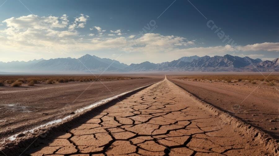 Foto Estrada Rachada Deserto Montanhas Céu Azul
