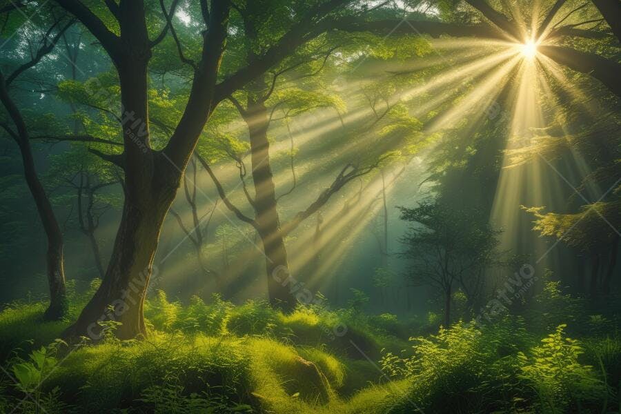 Foto Floresta Raios de Sol Manhã Natureza Verde