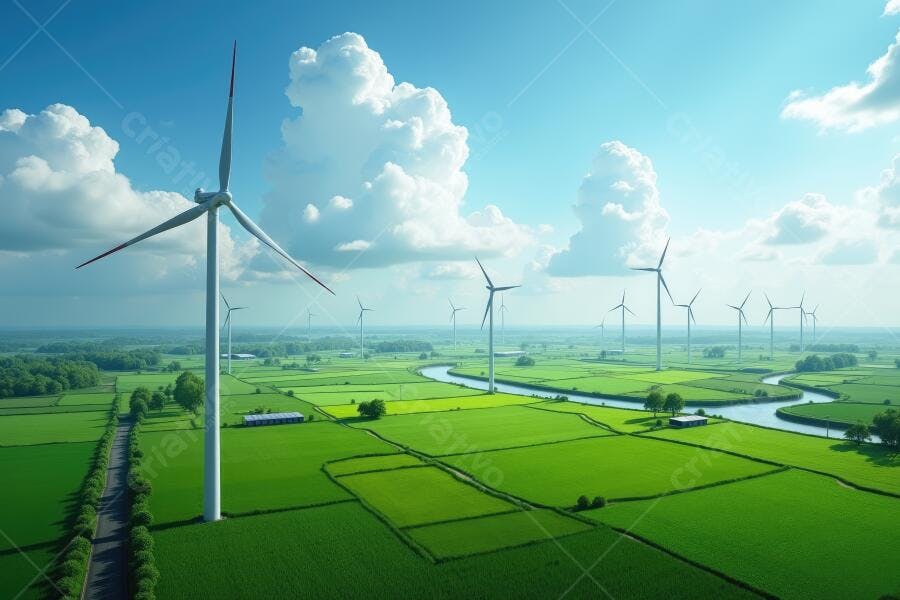 Foto Aerofotografia Usina Eólica Campos Verdes Céu Azul