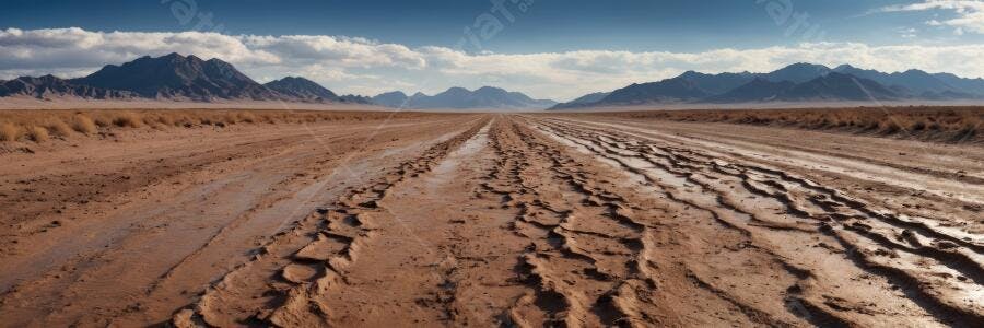 Foto Estrada de Terra Deserto Montanhas Céu Azul