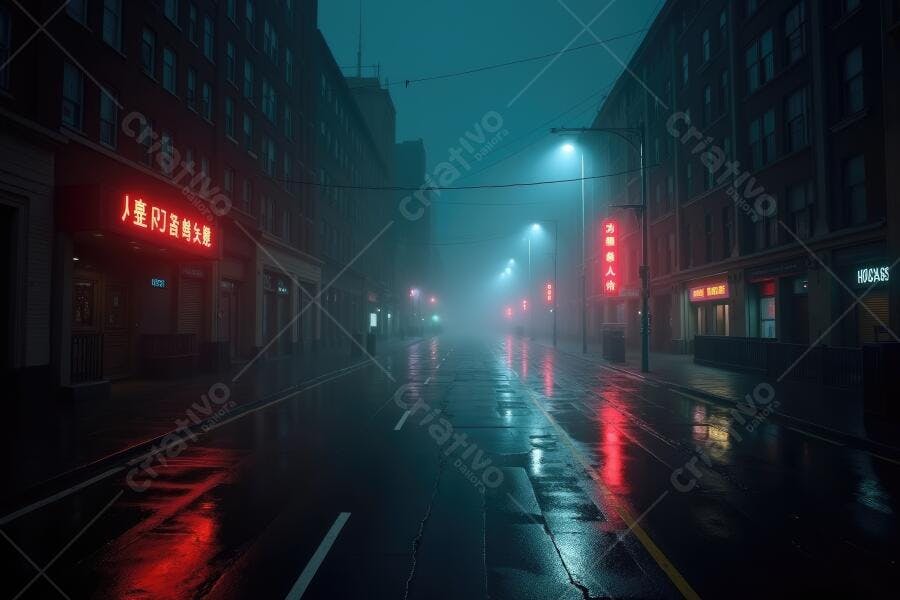 Foto Rua Urbana Neblina Noturna Luzes Neon Chuvosa