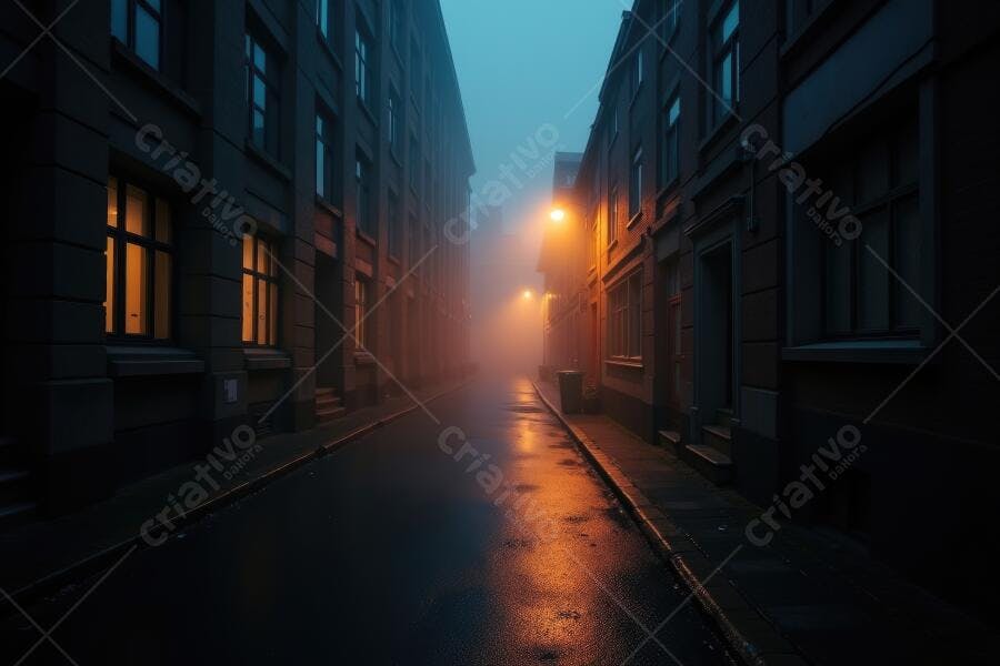 Foto Rua Estreita Neblina Noturna Iluminação Laranja Urbana