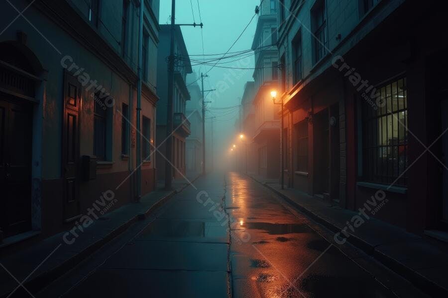 Foto Rua Antiga Neblina Iluminação Urbana Noturna