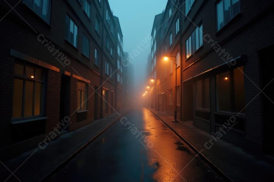 Foto Rua Estreita Neblina Noturna Luzes Laranjas Urbanas