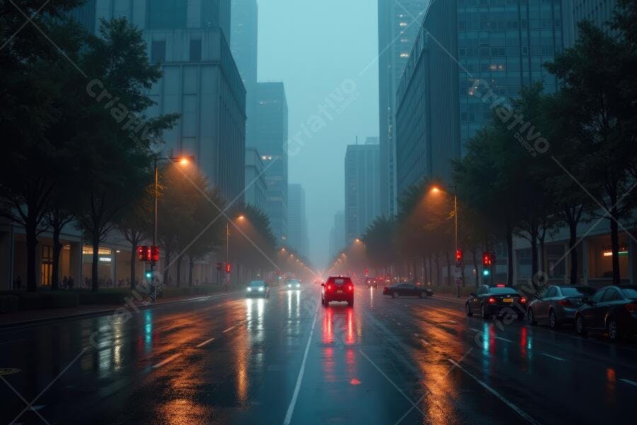 Foto Rua Cidade Chuvosa Carros Tráfego Noturno