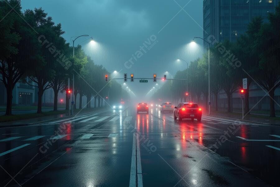 Foto Rua Molhada Carros Trânsito Noturno Cidade Chuvosa