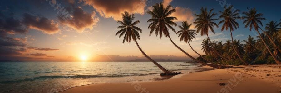 Foto Praia Tropical Coqueiros Pôr do Sol Dourado