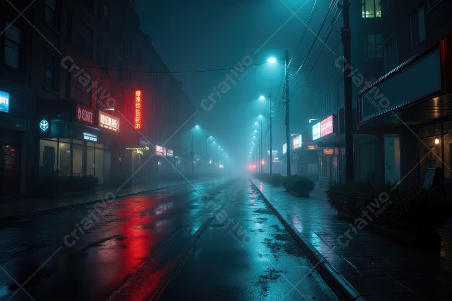 Foto Rua Cidade Noturna Chuvosa Luzes Neon Azuis
