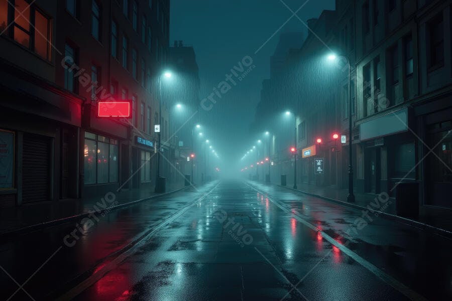 Foto Rua Noturna Chuvosa Cidade Iluminação Neon