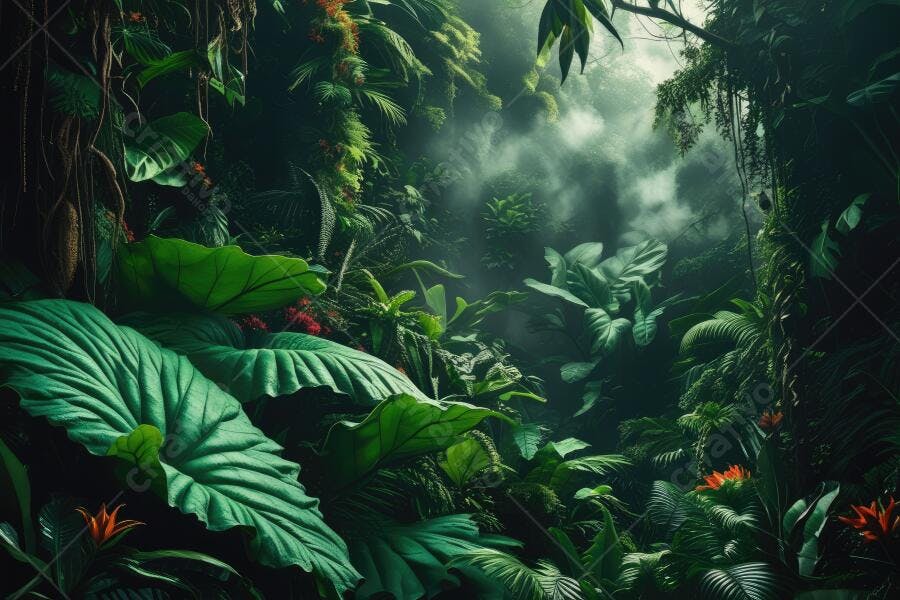 Foto Floresta Tropical Nebulosa Folhagem Verde Exuberante