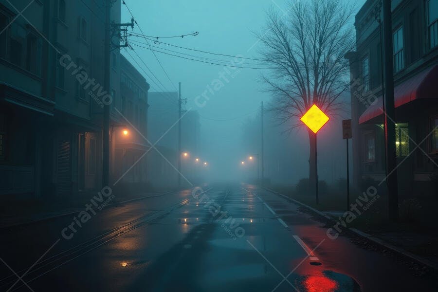 Foto Rua Neblina Urbana Sinal Amarelo Noturno