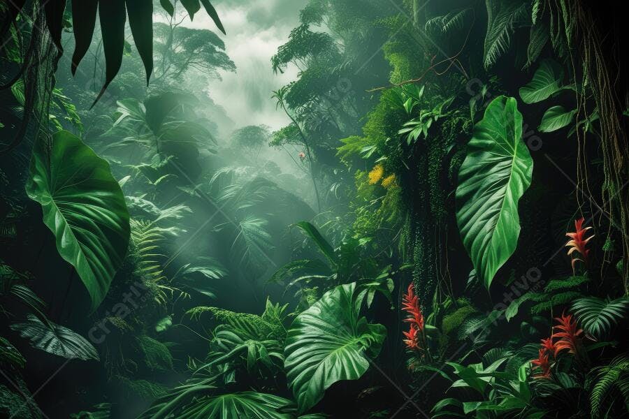 Foto Floresta Tropical Nebulosa Folhagem Verde Exuberante