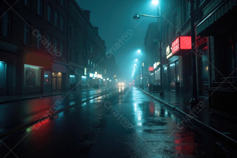 Foto Rua Molhada Cidade Noturna Luzes de Neon Reflexo