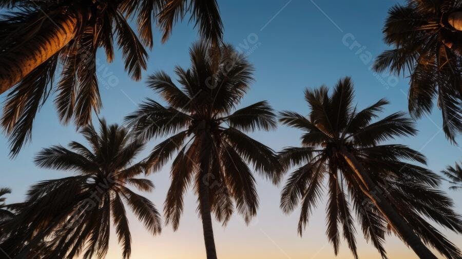 Foto Coqueiros Silhueta Pôr do Sol Praia Tropical Céu Azul
