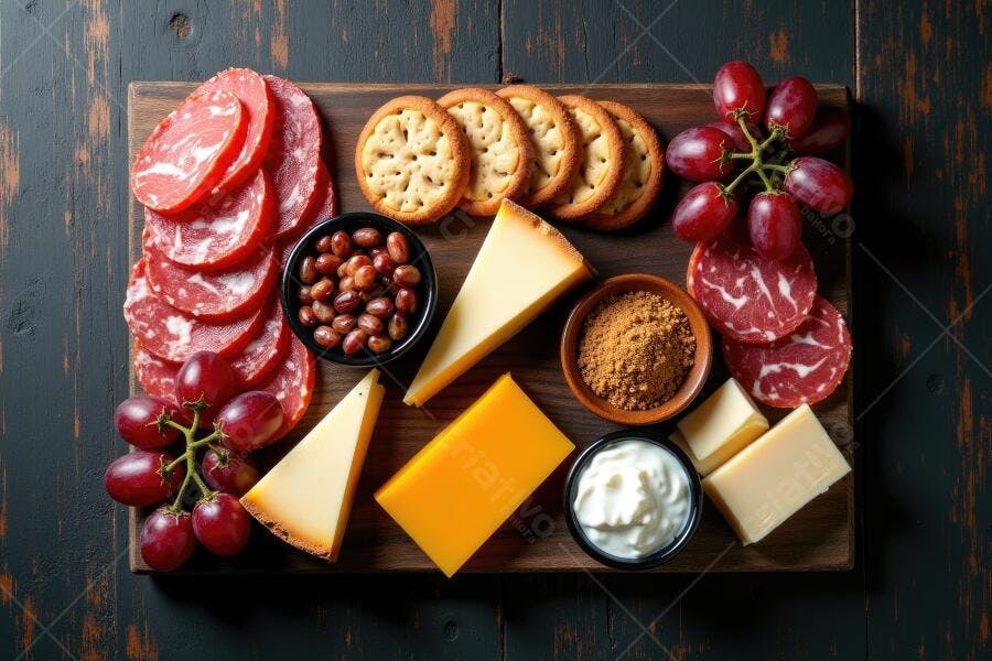 Foto Tábua de Frios Queijos Salame Uvas Petiscos Gourmet