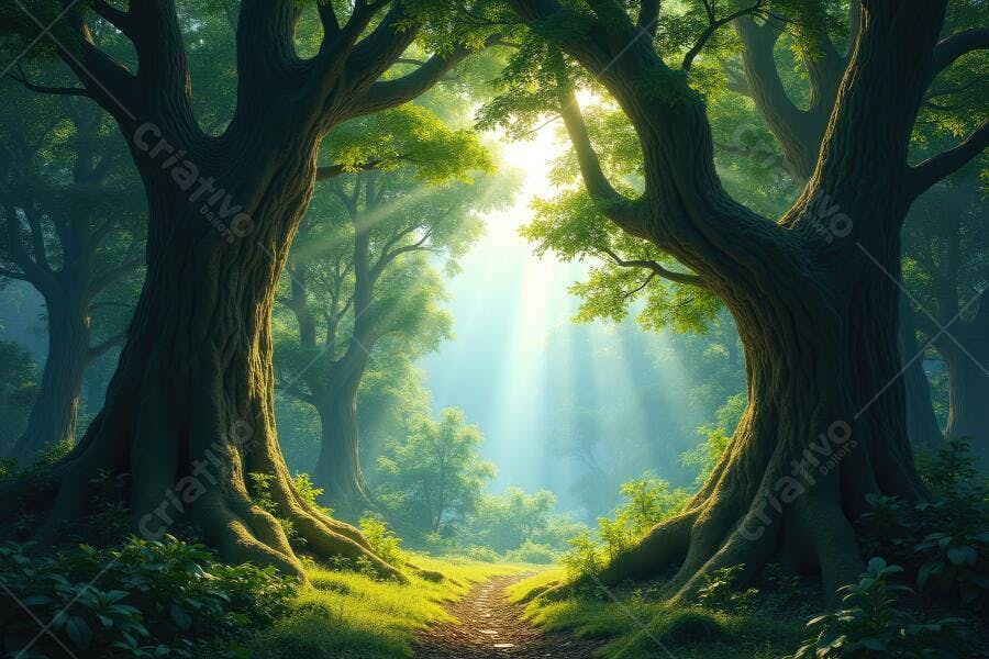 Foto Floresta Mágica Raio de Sol Árvores Antigas Caminho