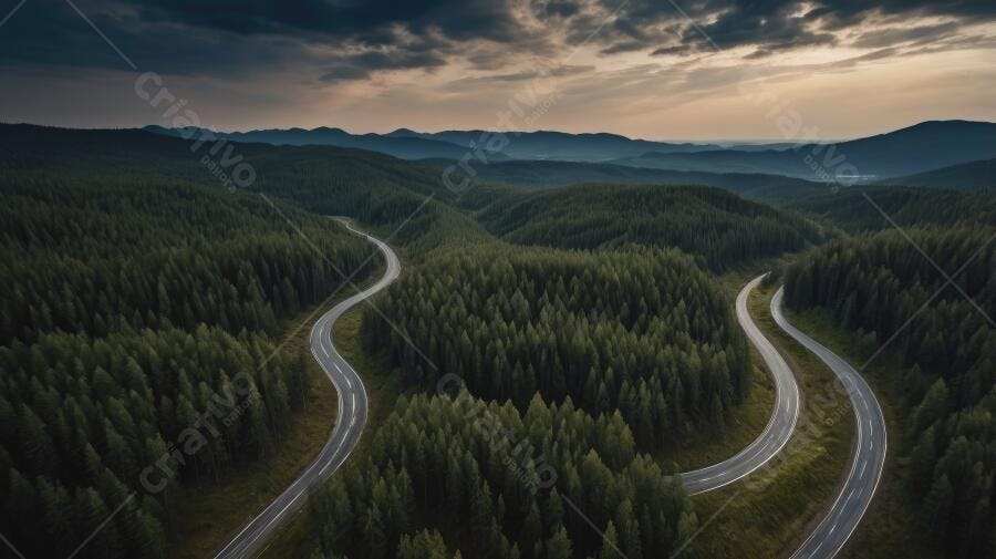 Foto Aérea Estradas Serpentinas Floresta Verde Montanhas