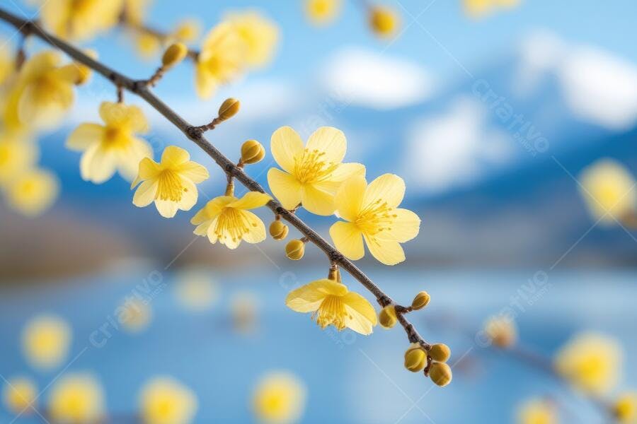 Foto Flores Amarelas Galho Céu Azul Primavera