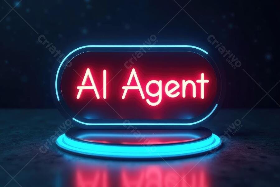 AI Agent Bot Inteligência Artificial Neon Luz Azul