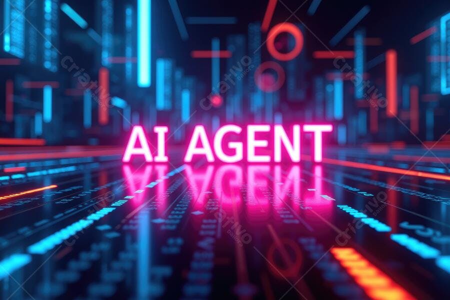 AI Agent Tecnologia Neon Fundo Escuro Abstrato Digital