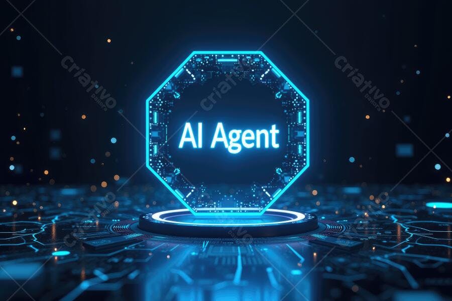 Foto Agente IA Inteligência Artificial Hexágono Neon Azul
