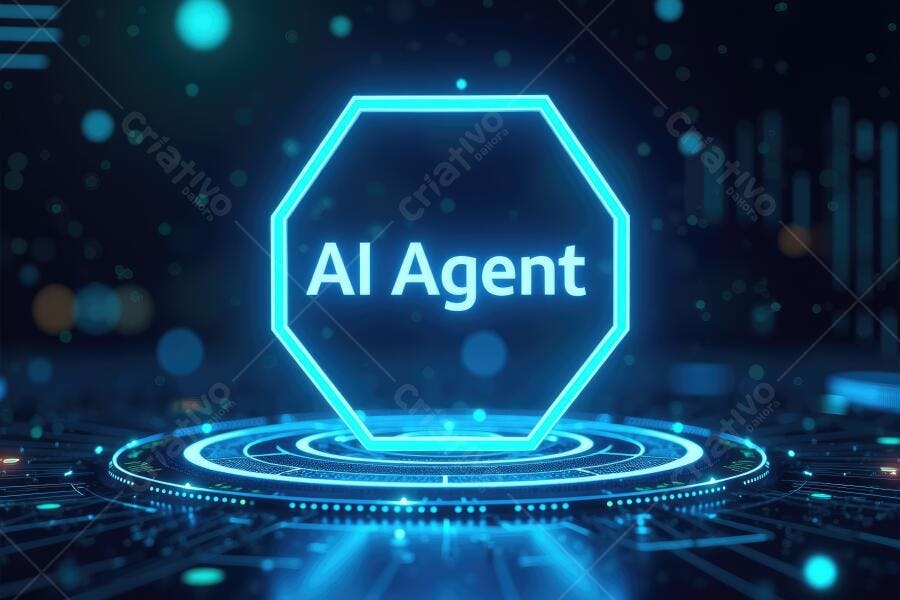Foto Agente IA Inteligência Artificial Hexágono Neon Azul