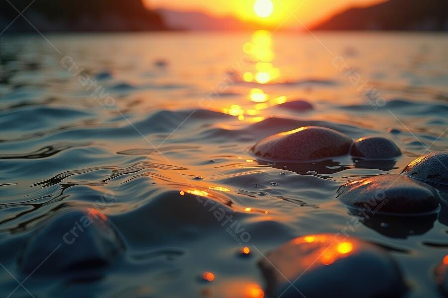 Foto Pôr do Sol Mar Pedras Água Ondulada Dourada
