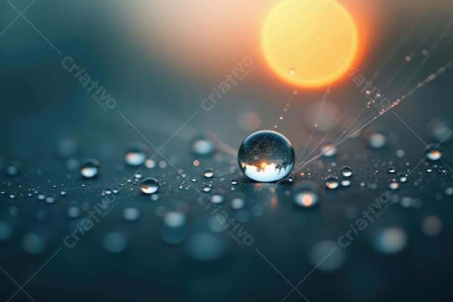 Foto Gota D'água Reflexo Sol Superfície Molhada Macro