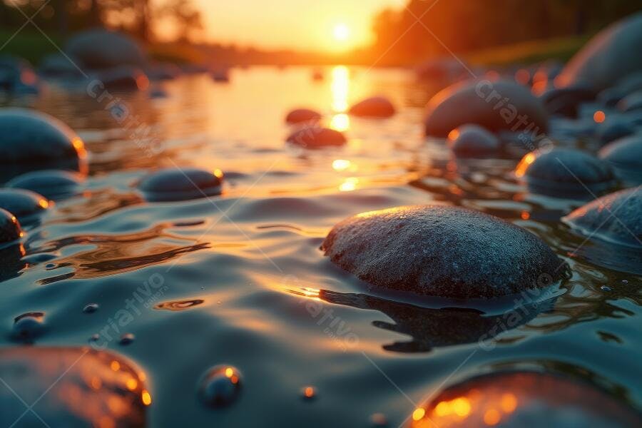 Foto Rio com Pedras Pôr do Sol Dourado Natureza