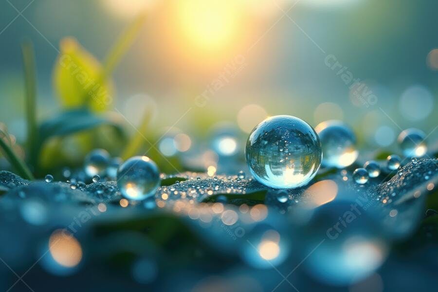 Foto Gotas de Orvalho Folhas Verdes Natureza Manhã