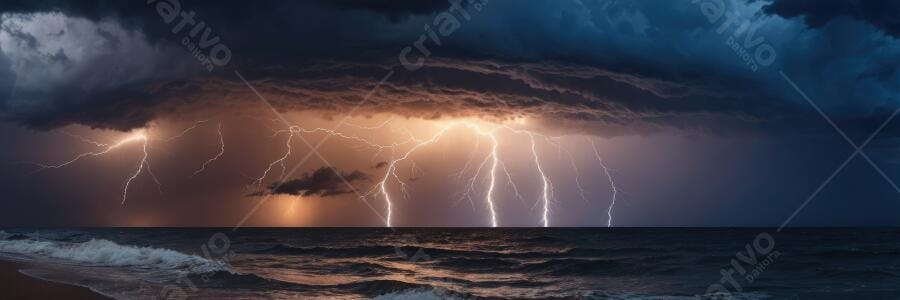 Foto Raios e Tempestade no Mar Céu Escuro Noturno