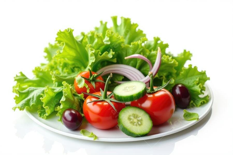 Foto Salada Fresca Legumes Tomate Pepino Cebola Alface Branca
