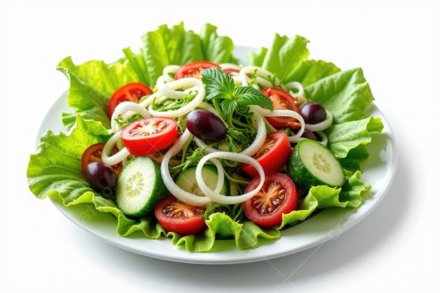 Foto Salada Fresca Legumes Saudáveis Prato Branco