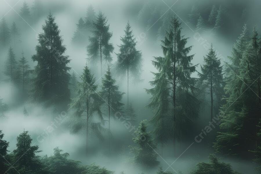 Foto Floresta Nebulosa Pinheiros Manhã Misteriosa Natureza
