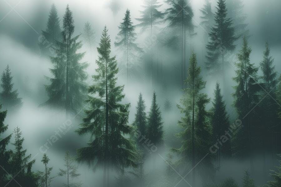Foto Floresta de Pinheiros Neblina Intensa Manhã
